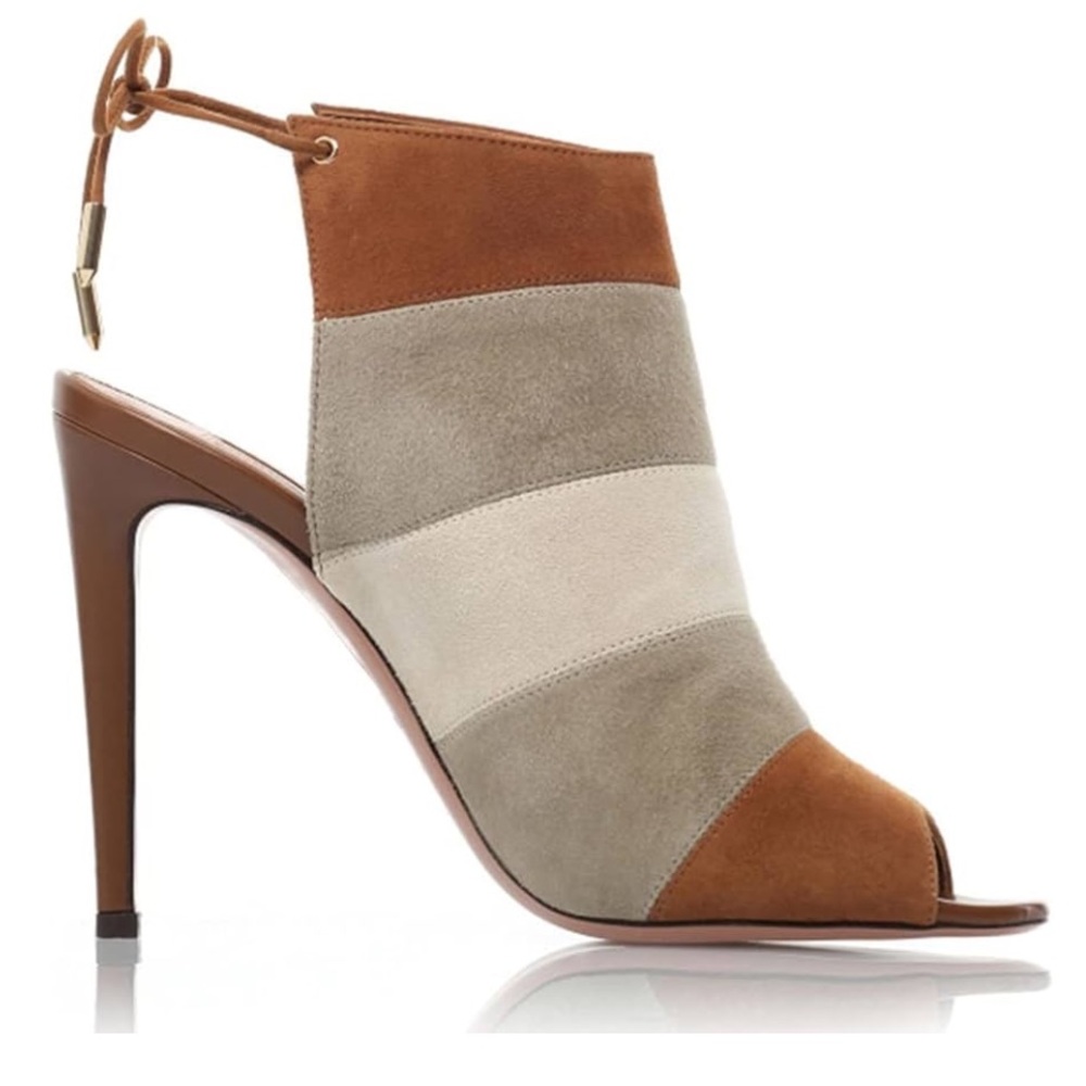 AQUAZZURA Size 7.5 Grey & Tan Color Block Suede Open‎ Toe Boots